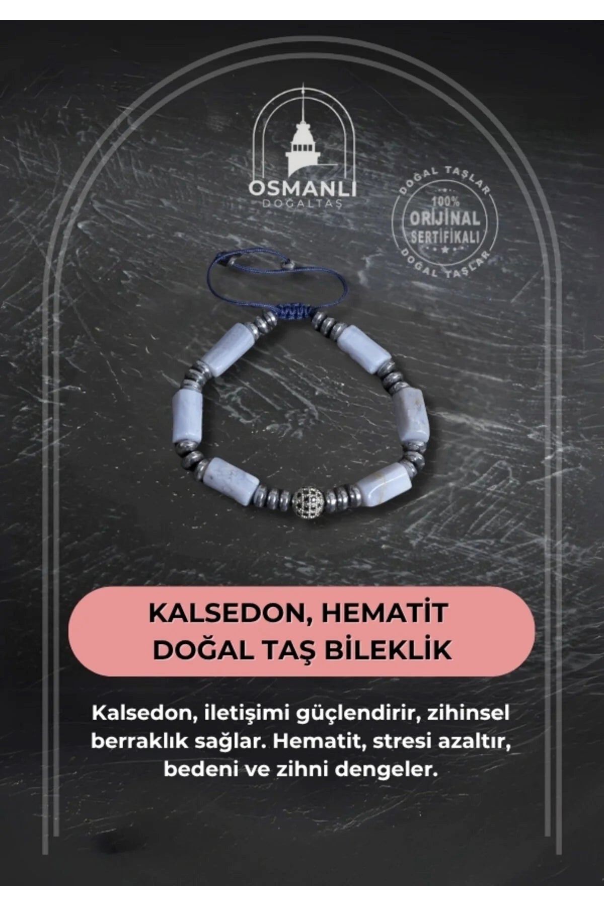 Kalsedon ve Hematit Doğal Taş Bileklik