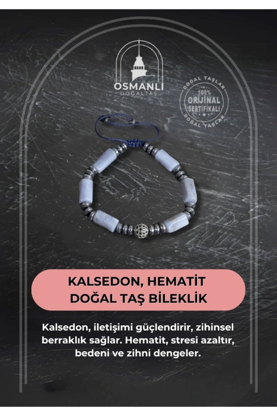 Kalsedon ve Hematit Doğal Taş Bileklik