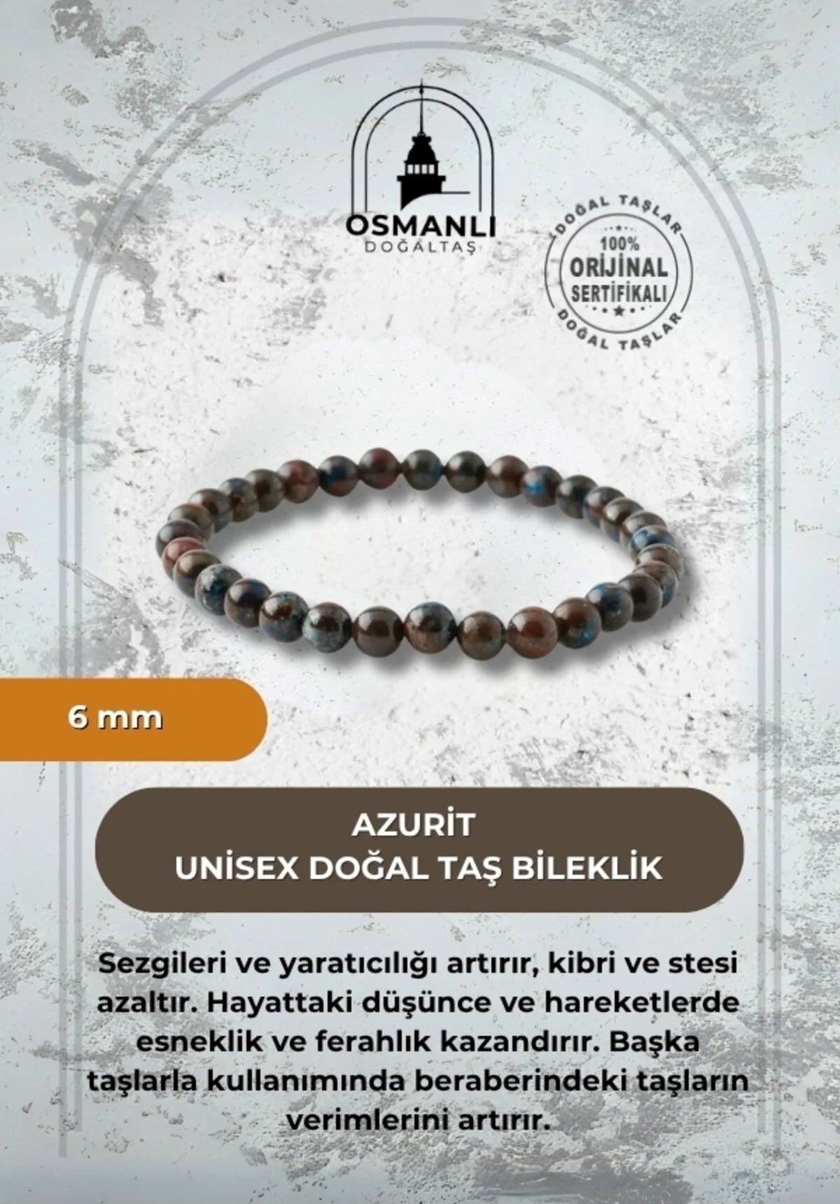 Azurit 6mm Doğal Taş Bileklik