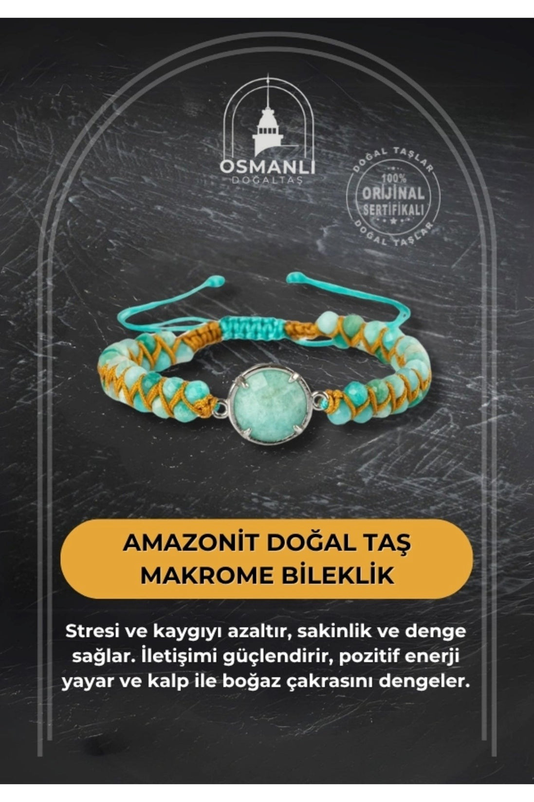 Amazonit Doğal Taş Makrome Bileklik