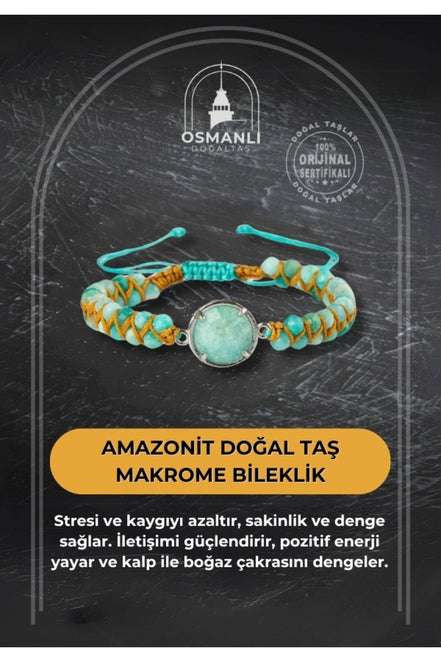 Amazonit Doğal Taş Makrome Bileklik