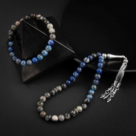 Lapis Lazuli-Jasper Doğal Taş Tesbih Bileklik Seti