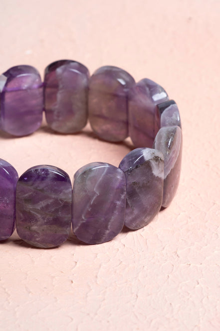 Ametist Geniş Kesim Doğal Taş Bileklik – Unisex Şık Tasarım (9 x 14 mm Özel Kesim)