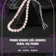 Pembe Kuvars (Gül Kuvars) Doğal Taş Tesbih 33lük - 8mm