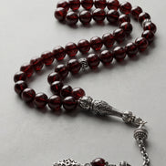 Garnet (Lal) Doğal Taş Tesbih – 925 Ayar Gümüş – 8 mm Küre Kesim