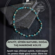 Sertifikalı Apatit, Sitrin Naturel Doğal Taş Makrome Kolye