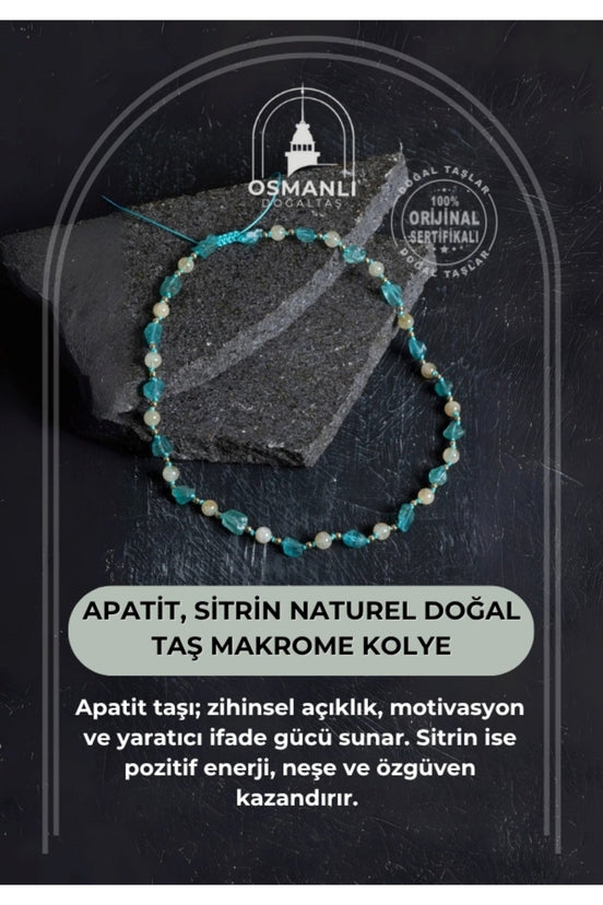 Sertifikalı Apatit, Sitrin Naturel Doğal Taş Makrome Kolye