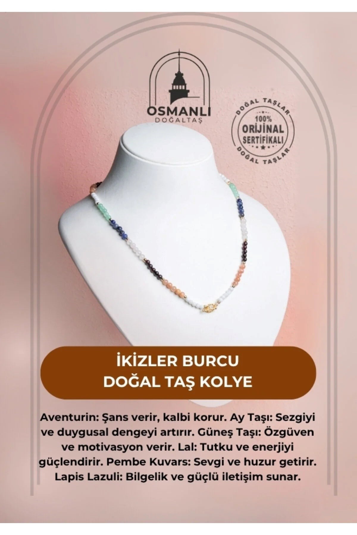 İkizler Burcu Doğal Taş Kolye
