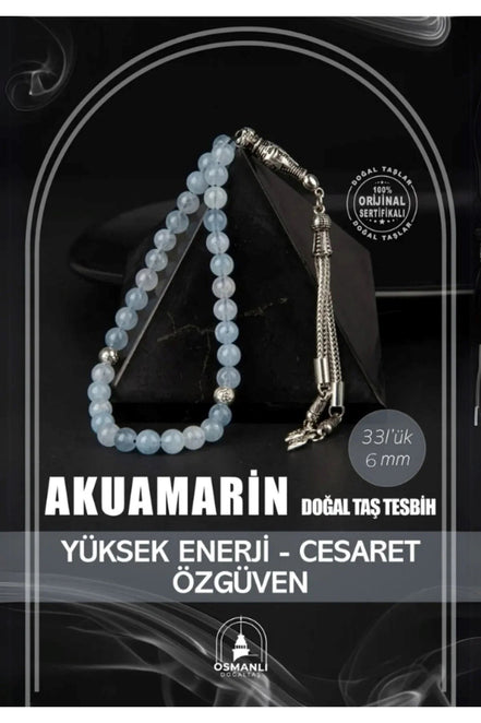 Akuamarin Doğal Taş Tesbih 33lük - 6mm