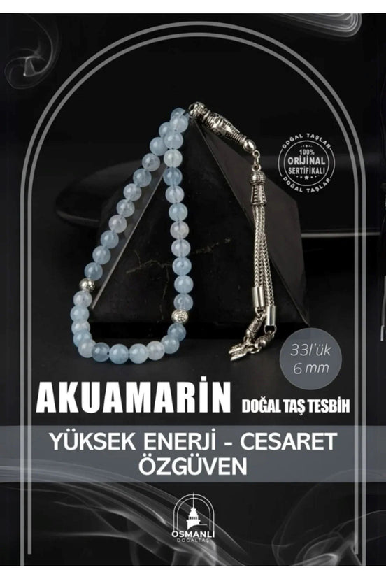 Akuamarin Doğal Taş Tesbih 33lük - 6mm