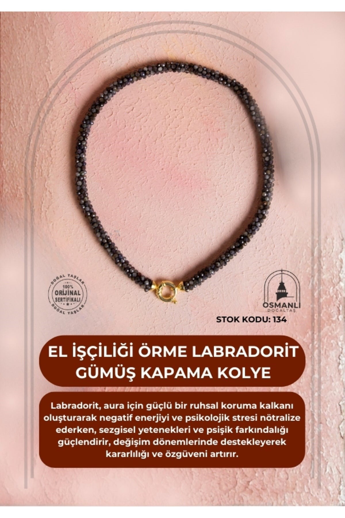 El İşçiliği Örme Labradorit Gümüş Kapama Kolye (SK:134)