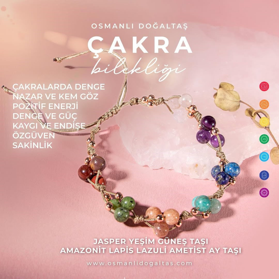 Çakra Bileklik BL-1294 Amazonit, Ametist, Ay Taşı, Güneş Taşı, Jasper, Lapis