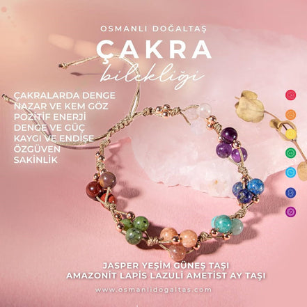 Çakra Bileklik BL-1294 Amazonit, Ametist, Ay Taşı, Güneş Taşı, Jasper, Lapis