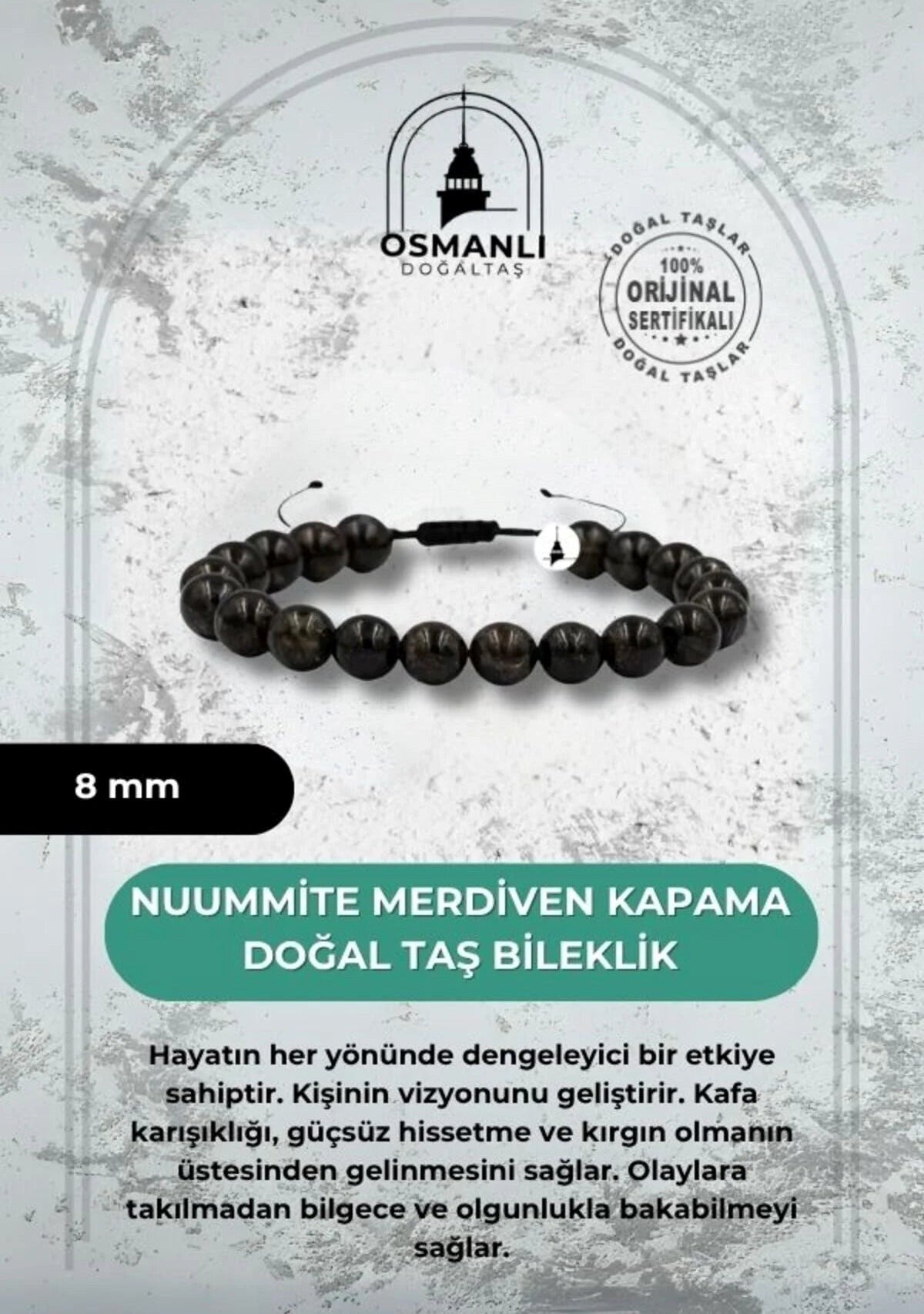 Nuummite 8mm Merdiven Kapama Doğal Taş Bileklik