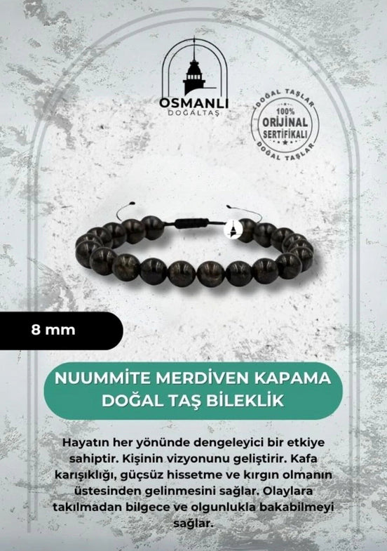 Nuummite 8mm Merdiven Kapama Doğal Taş Bileklik