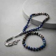 Lapis Lazuli & Jasper Doğal Taş Tesbih & Bileklik Seti