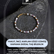 Yakut, İnci, Kaplan Gözü Gümüş Kapama Doğal Taş Bileklik