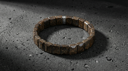 Bronzit Doğal Taş Kare Kesim Geniş Bileklik (Rolex Stil)