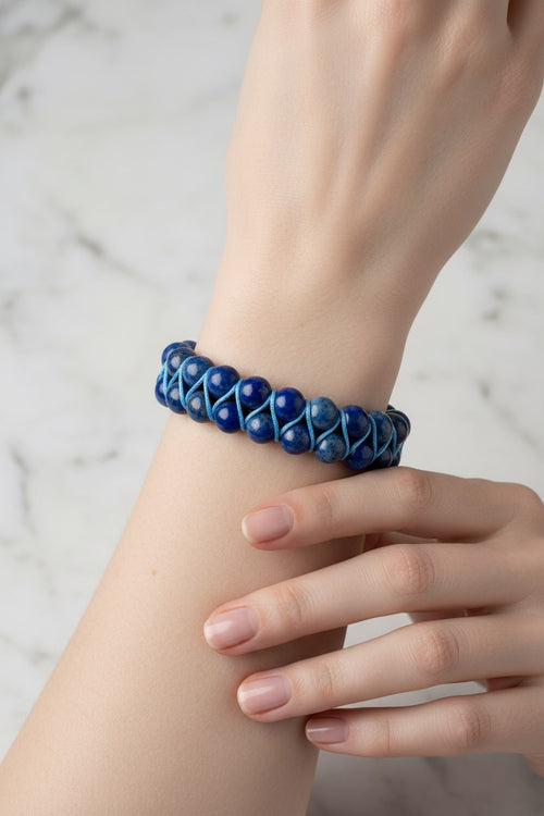 Lapis Lazuli 8 mm Çift Sıra Makrome Doğal Taş Bileklik