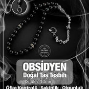Obsidyen Doğal Taş 8mm Gümüş İmameli Tesbih