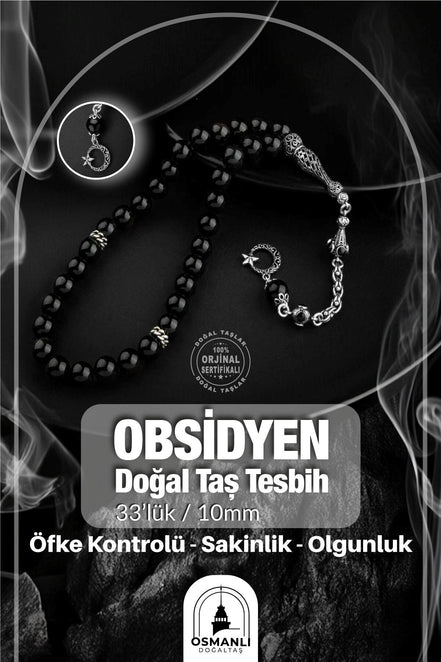 Obsidyen Doğal Taş 8mm Gümüş İmameli Tesbih