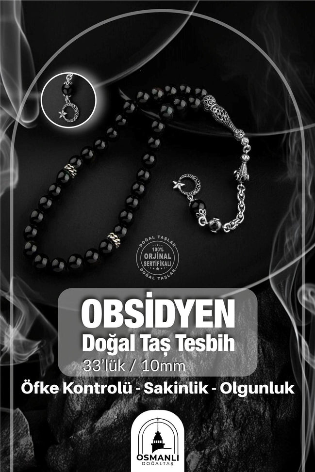 Obsidyen Doğal Taş 8mm Gümüş İmameli Tesbih