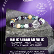 Balık Burcu Bileklik Akuamarin, Ametist, Kalsit, Kristal Kuvars, Yeşil Florit