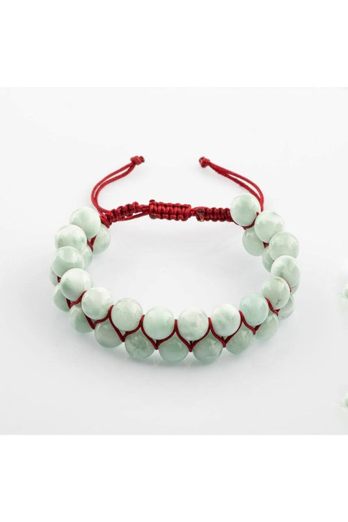 Yeşil Larimar 8mm Çift Sıra Makrome Doğal Taş Bileklik