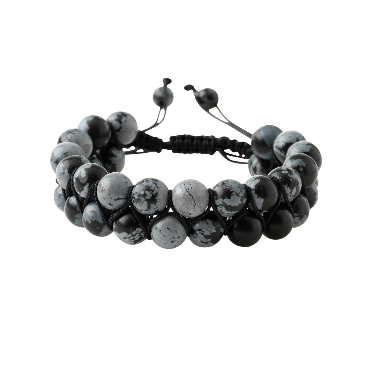 Karlı Obsidyen 8 mm Çift Sıra Makrome Doğal Taş Bileklik