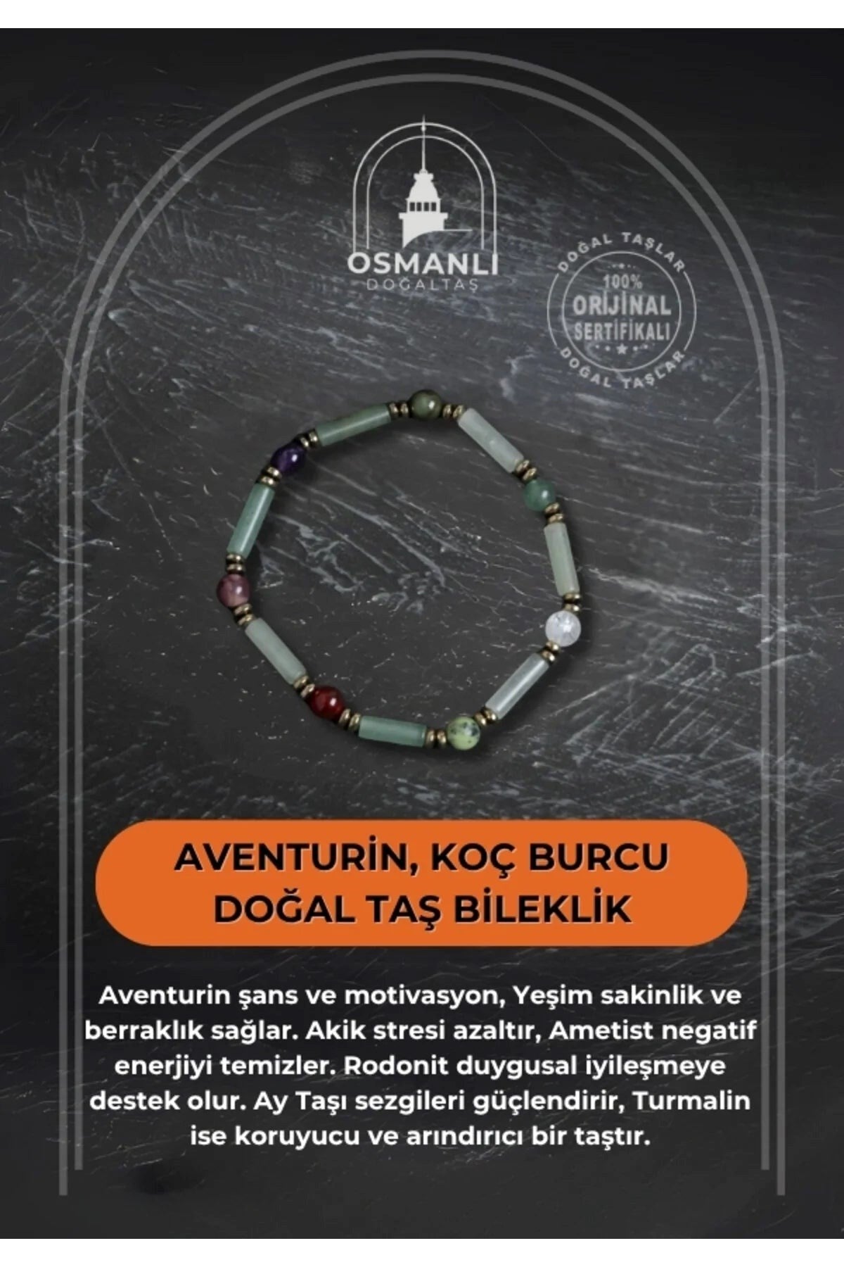 Aventurin ve Koç Burcu Doğal Taş Bileklik