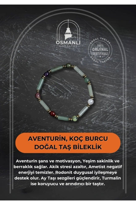 Aventurin ve Koç Burcu Doğal Taş Bileklik