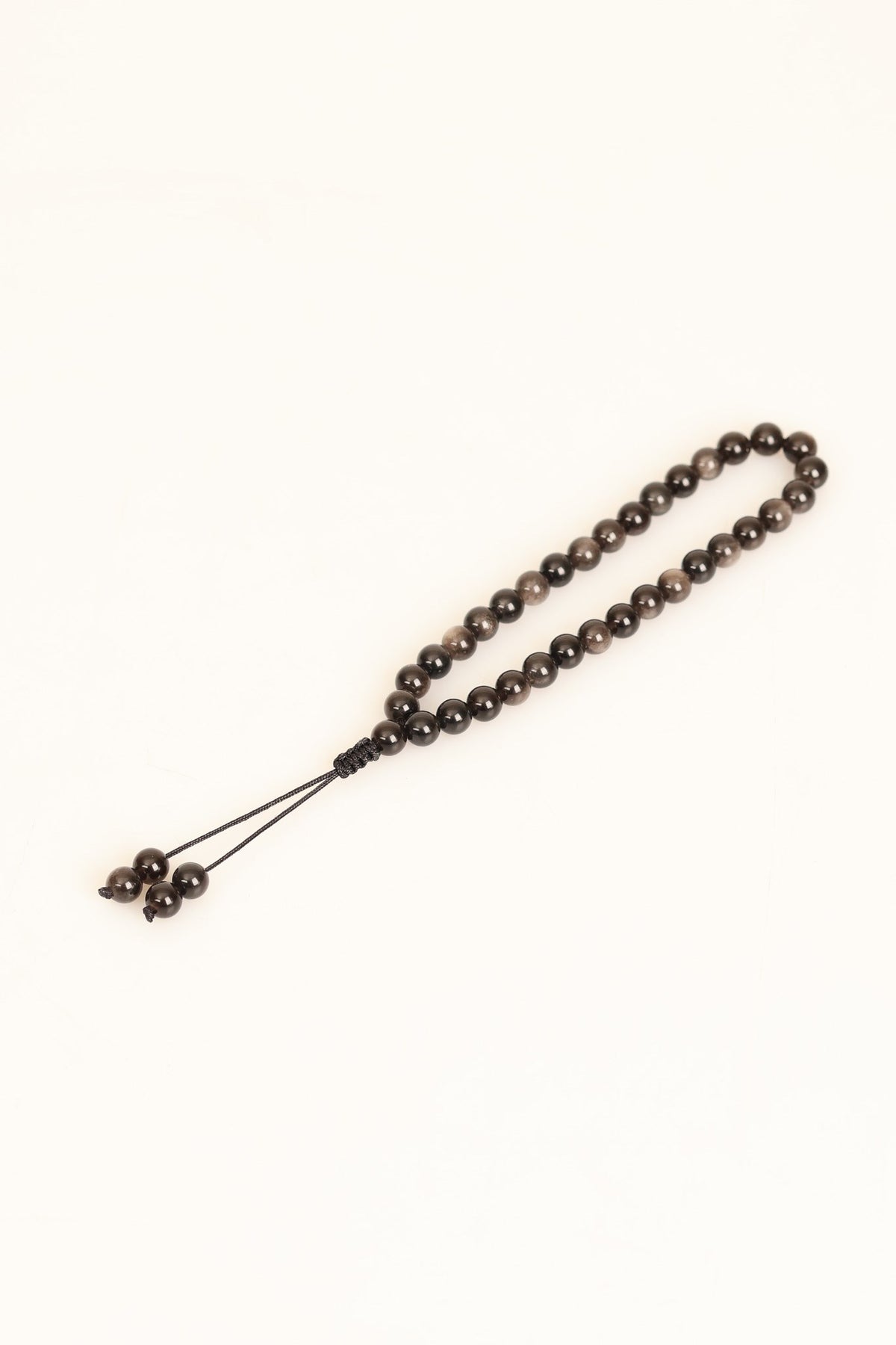Obsidyen Doğal Taş 6 mm Tesbih & Makrome Bileklik – Uyumlu Set