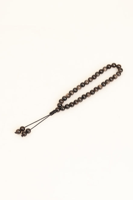 Obsidyen Doğal Taş 6 mm Tesbih & Makrome Bileklik – Uyumlu Set