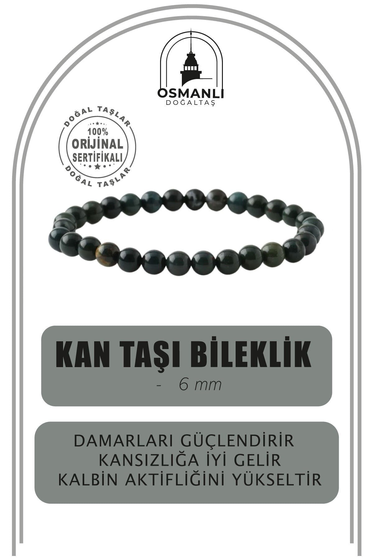 Kan Taşı 6mm Doğal Taş Bileklik