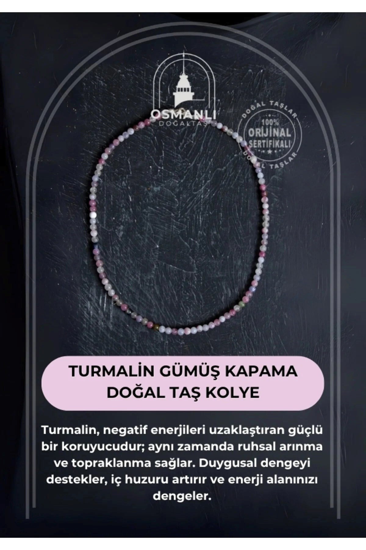 Turmalin Gümüş Kapama Doğal Taş Kolye