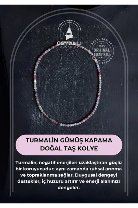 Turmalin Gümüş Kapama Doğal Taş Kolye