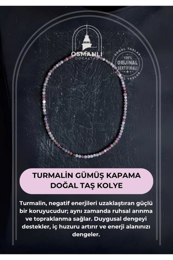 Turmalin Gümüş Kapama Doğal Taş Kolye