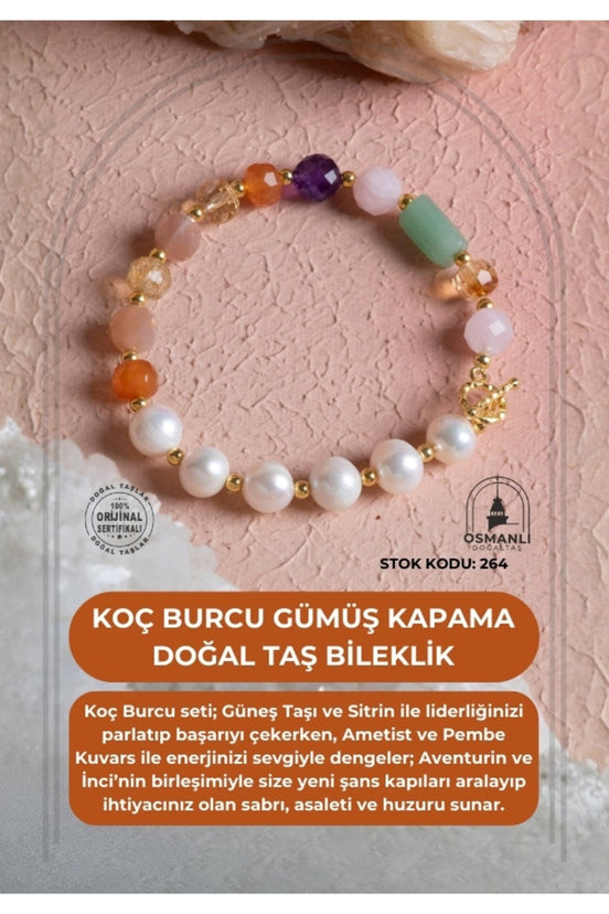 Koç Burcu Gümüş Kapama Doğal Taş Bileklik (SK:264)