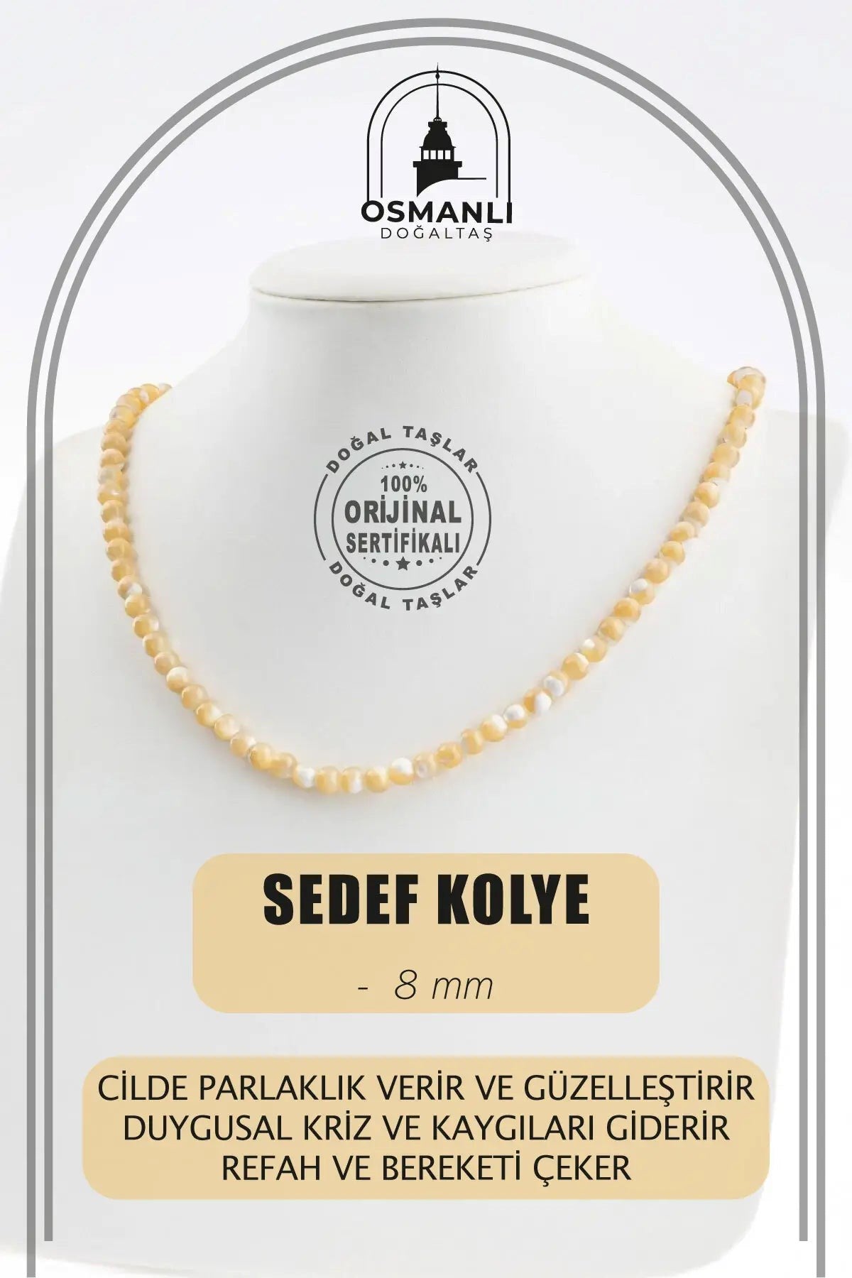 Sedef 6 mm Dizi Doğal Taş Kolye