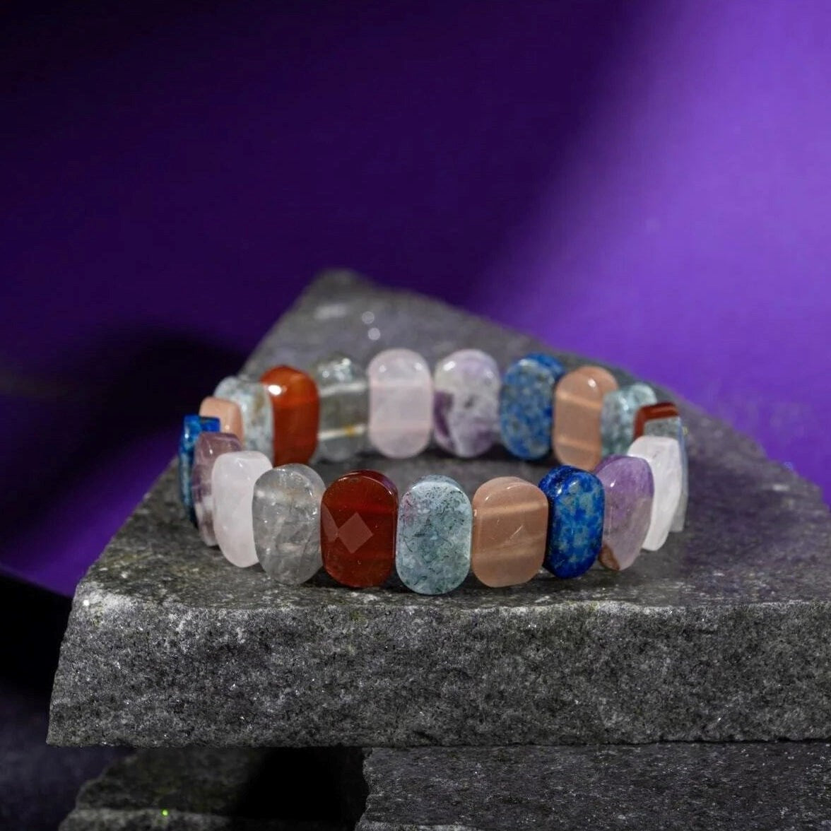 Terazi Burcu Bileklik Ametist, Dumanlı Kuvars, Güneş Taşı, Kırmızı Akik, Labradorit, Lapis Lazuli, Pembe Kuvars