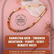 Karnelyan Akik-Turuncu Aventurin-Prehnit-Sedef-Hematit Doğal Taş Kolye