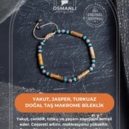 Sertifikalı Yakut, Jasper, Turkuaz Doğal Taş Makrome Bileklik