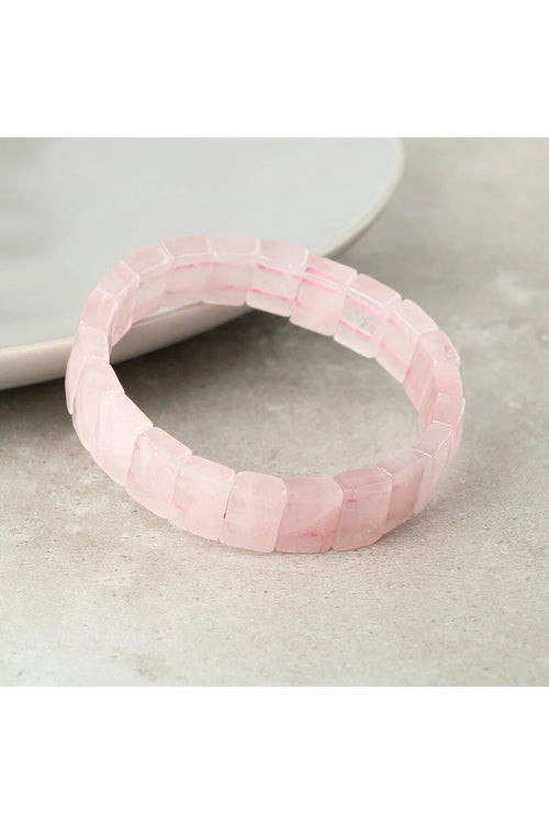 Pembe Kuvars (Gül Kuvars) Doğal Taş Kare Kesim Geniş Kesim Bileklik