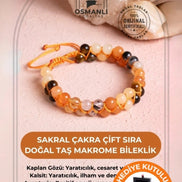 Sertifikalı Sakral Çakra Çift Sıra Doğal Taş Makrome Bileklik