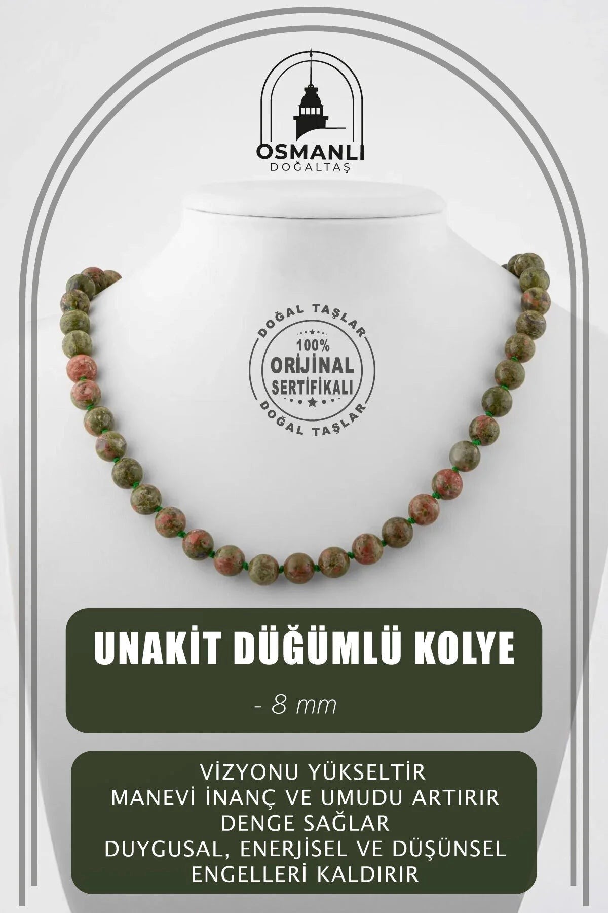 Unakit 8 mm Düğümlü Doğal Taş Kolye