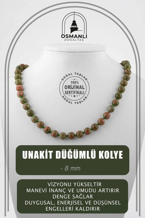 Unakit 8 mm Düğümlü Doğal Taş Kolye