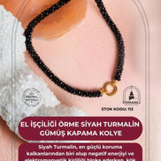 El İşçiliği Örme Siyah Turmalin Kapama Kolye (SK:113)