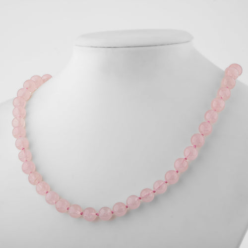 Pembe Kuvars (Gül Kuvars) Doğal Taş Kolye – 8 mm Düğümlü, Unisex Tasarım (50 cm)