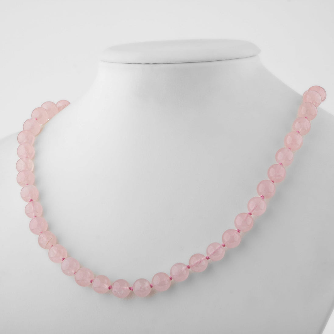 Pembe Kuvars (Gül Kuvars) Doğal Taş Kolye – 8 mm Düğümlü, Unisex Tasarım (50 cm)