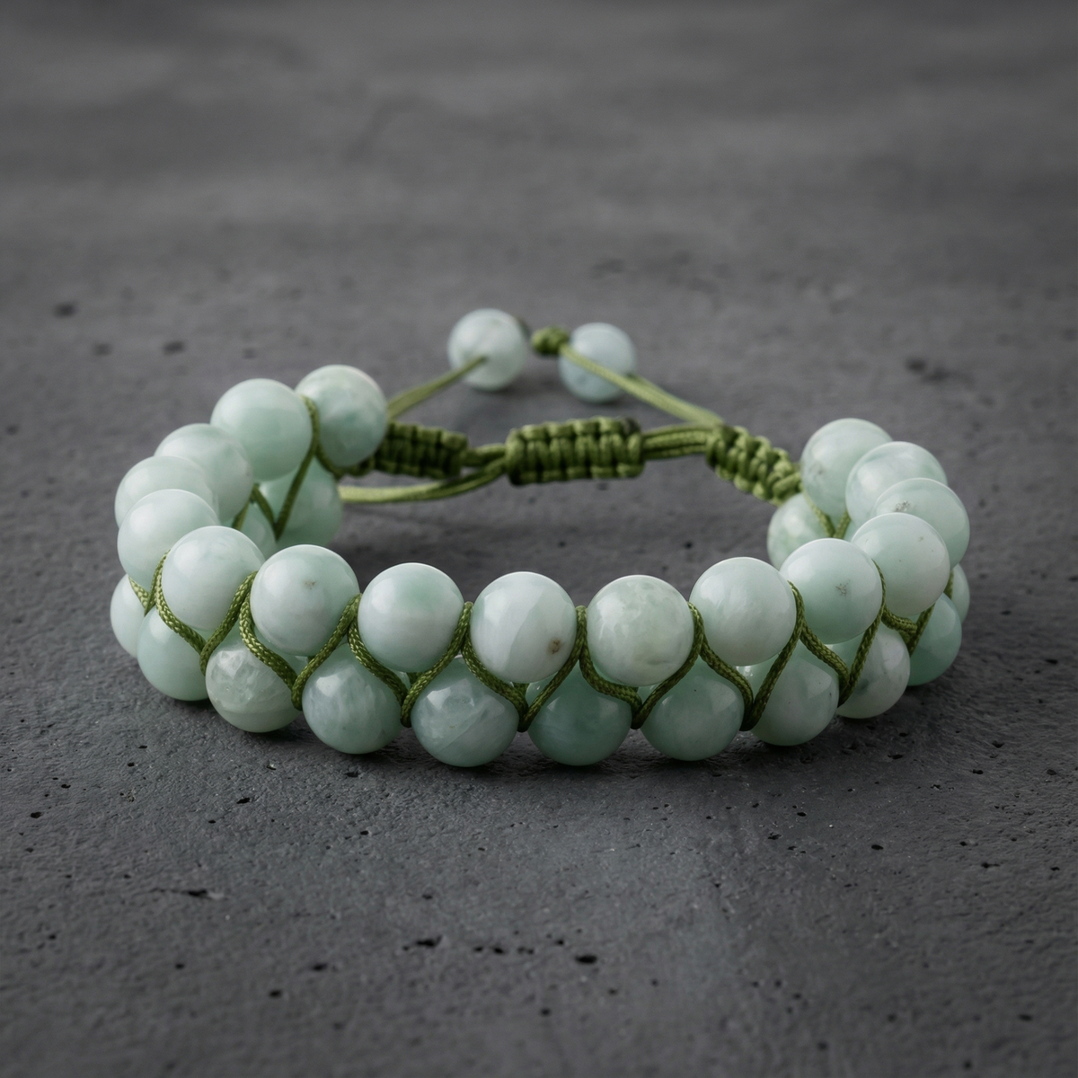 Yeşil Larimar 8 mm Çift Sıra Makrome Doğal Taş Bileklik